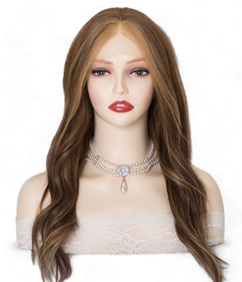 Image: Eleanor Straight Lace Front Wig - 16" length, medium brown base with subtle balayage highlights. Premium Remy Human Hair blend for soft, natural feel. Swiss Lace Top for seamless fit. Versatile style for effortless confidence.