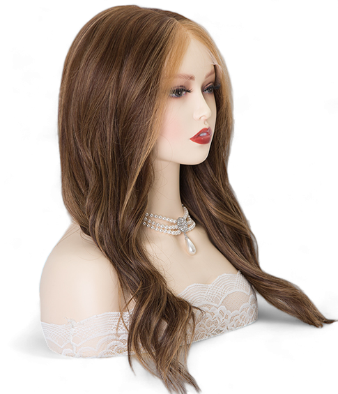 "Image: Eleanor Straight Lace Front Wig - 16" length, medium brown base with subtle balayage highlights. Premium Remy Human Hair blend for soft, natural feel. Swiss Lace Top for seamless fit. Versatile style for effortless confidence."