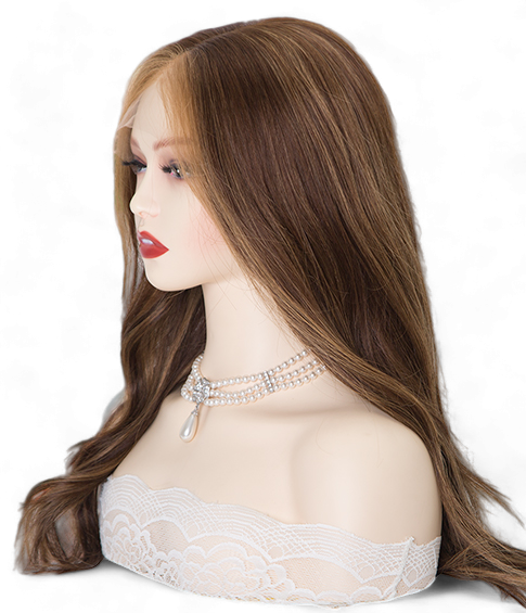 "Image: Eleanor Straight Lace Front Wig - 16" length, medium brown base with subtle balayage highlights. Premium Remy Human Hair blend for soft, natural feel. Swiss Lace Top for seamless fit. Versatile style for effortless confidence."