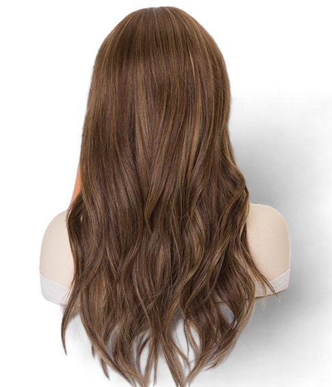 "Image: Eleanor Straight Lace Front Wig - 16" length, medium brown base with subtle balayage highlights. Premium Remy Human Hair blend for soft, natural feel. Swiss Lace Top for seamless fit. Versatile style for effortless confidence."