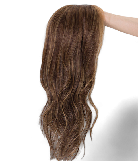 "Image: Eleanor Straight Lace Front Wig - 16" length, medium brown base with subtle balayage highlights. Premium Remy Human Hair blend for soft, natural feel. Swiss Lace Top for seamless fit. Versatile style for effortless confidence."